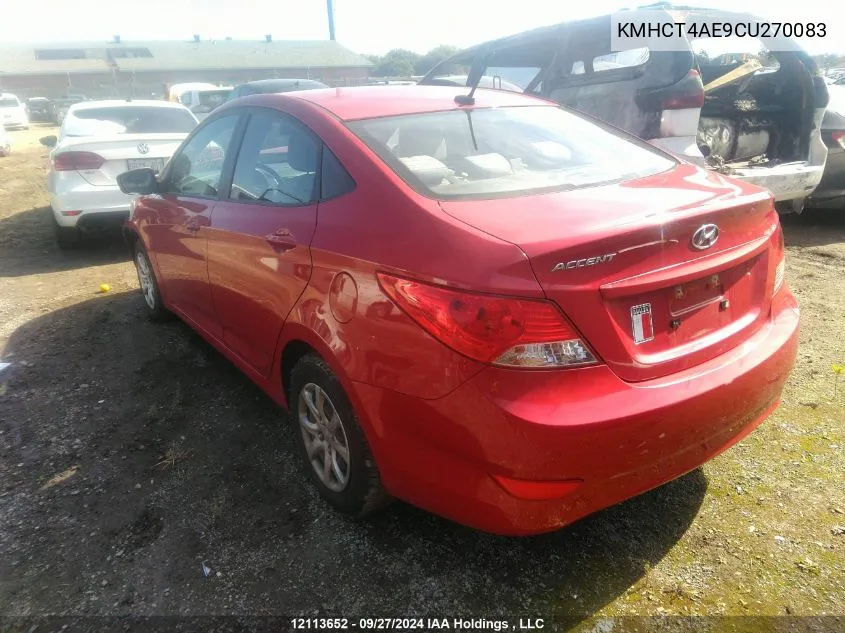 2012 Hyundai Accent Gls/Gs VIN: KMHCT4AE9CU270083 Lot: 12113652