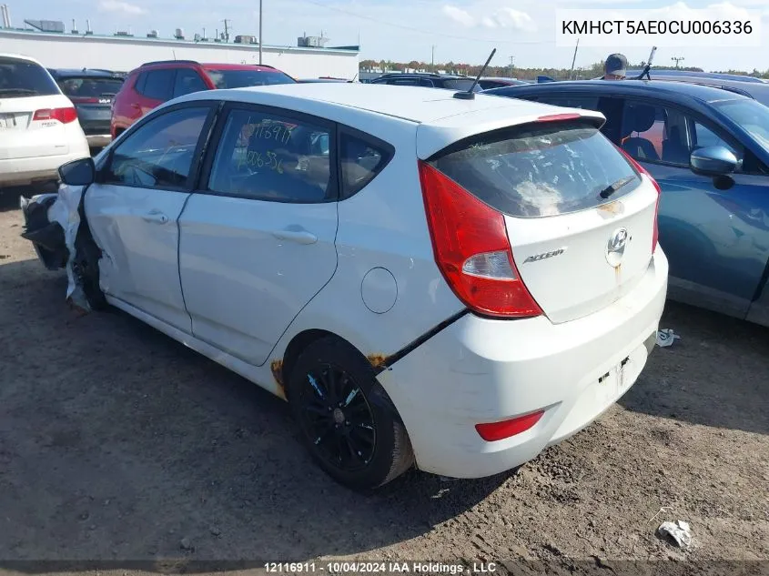 2012 Hyundai Accent VIN: KMHCT5AE0CU006336 Lot: 12116911