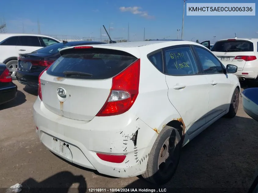 2012 Hyundai Accent VIN: KMHCT5AE0CU006336 Lot: 12116911