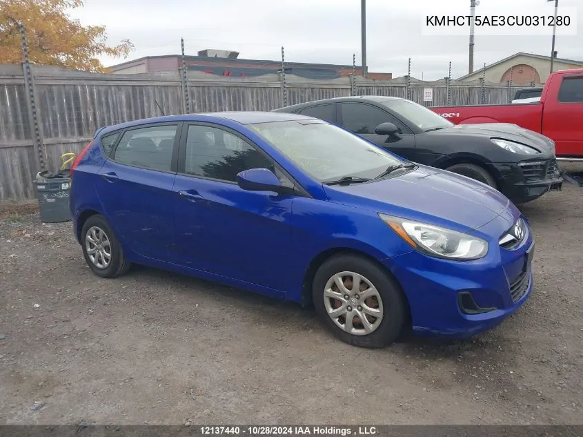 2012 Hyundai Accent Gl VIN: KMHCT5AE3CU031280 Lot: 12137440