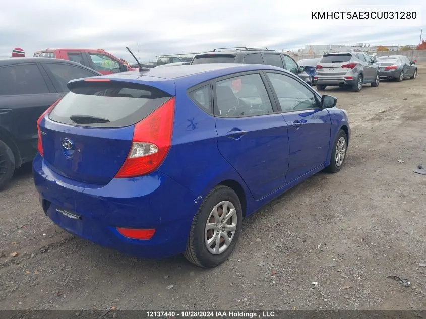 2012 Hyundai Accent Gl VIN: KMHCT5AE3CU031280 Lot: 12137440