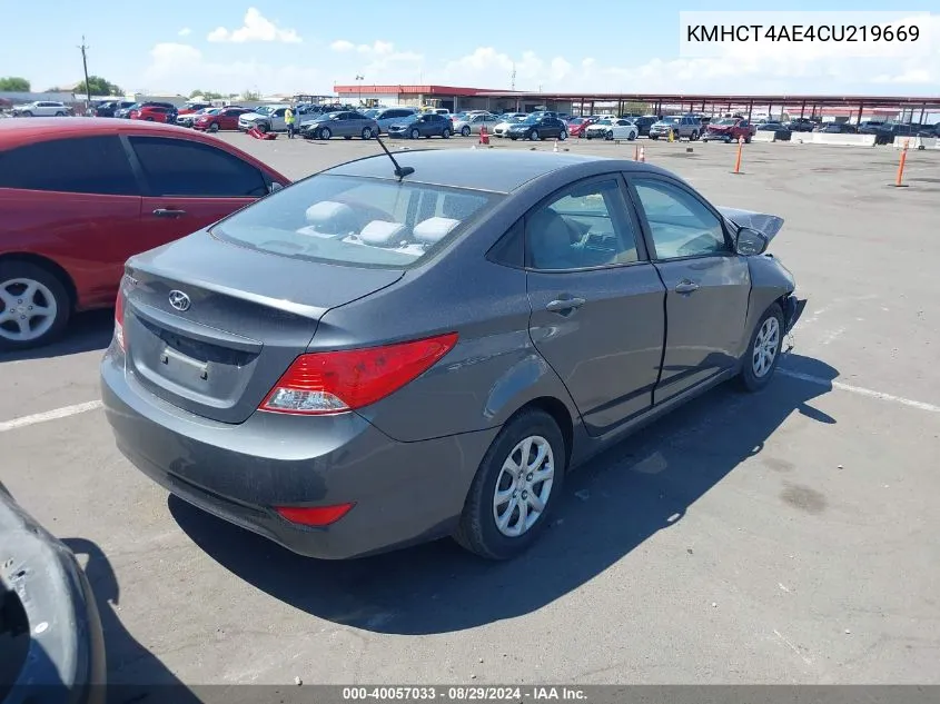 2012 Hyundai Accent Gls VIN: KMHCT4AE4CU219669 Lot: 40057033