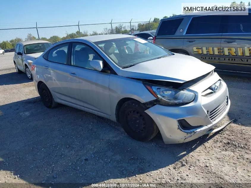 2012 Hyundai Accent Gls VIN: KMHCT4AE4CU215833 Lot: 40528850