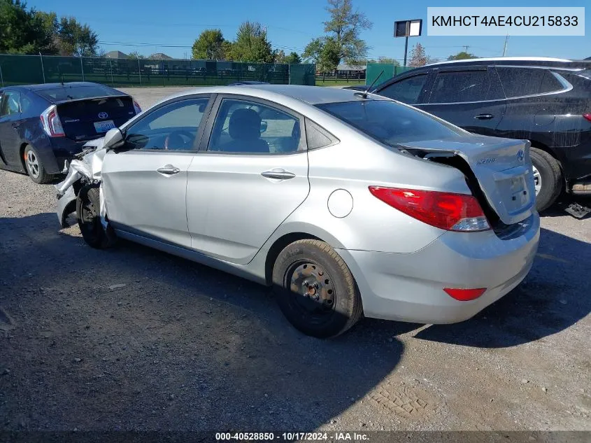 2012 Hyundai Accent Gls VIN: KMHCT4AE4CU215833 Lot: 40528850