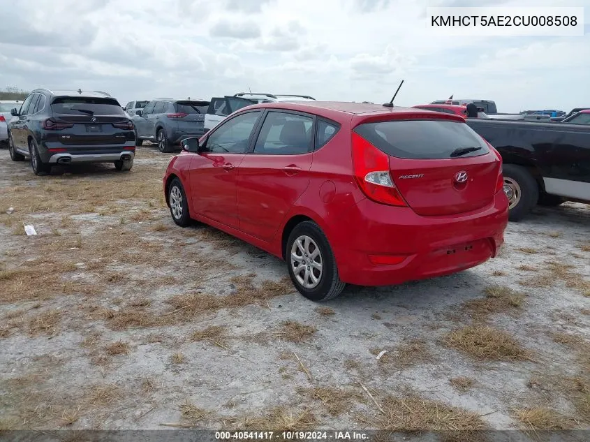 KMHCT5AE2CU008508 2012 Hyundai Accent Gs