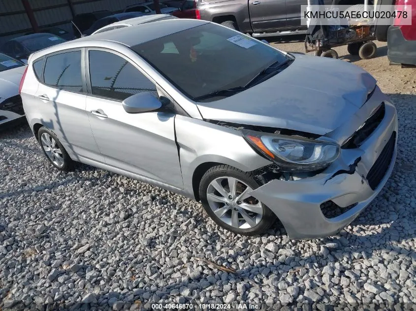 2012 Hyundai Accent Se VIN: KMHCU5AE6CU020478 Lot: 40646870