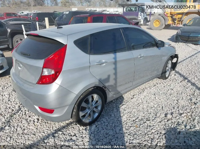 2012 Hyundai Accent Se VIN: KMHCU5AE6CU020478 Lot: 40646870