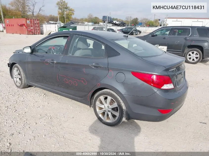 2012 Hyundai Accent Gls VIN: KMHCU4AE7CU118431 Lot: 40692998