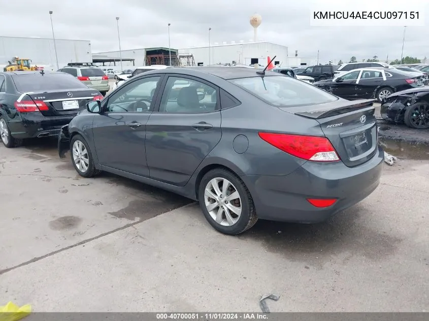 2012 Hyundai Accent Gls VIN: KMHCU4AE4CU097151 Lot: 40700051