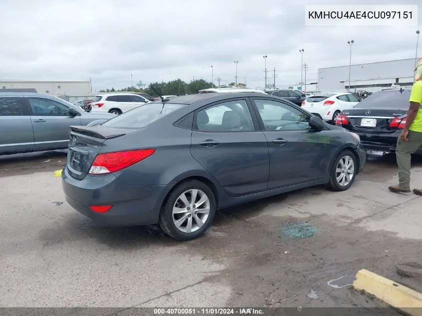 2012 Hyundai Accent Gls VIN: KMHCU4AE4CU097151 Lot: 40700051