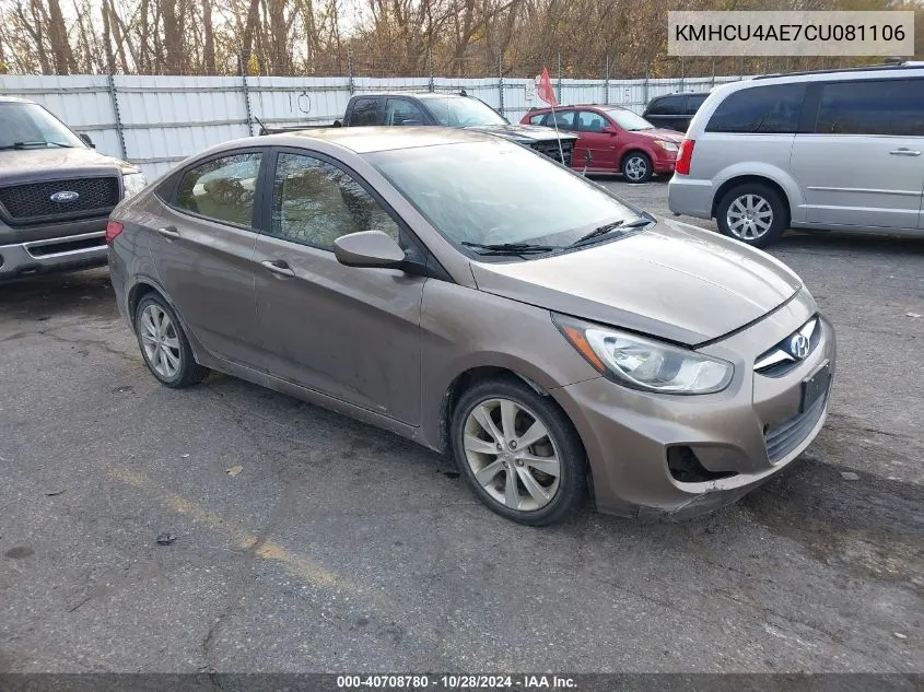 2012 Hyundai Accent Gls VIN: KMHCU4AE7CU081106 Lot: 40708780