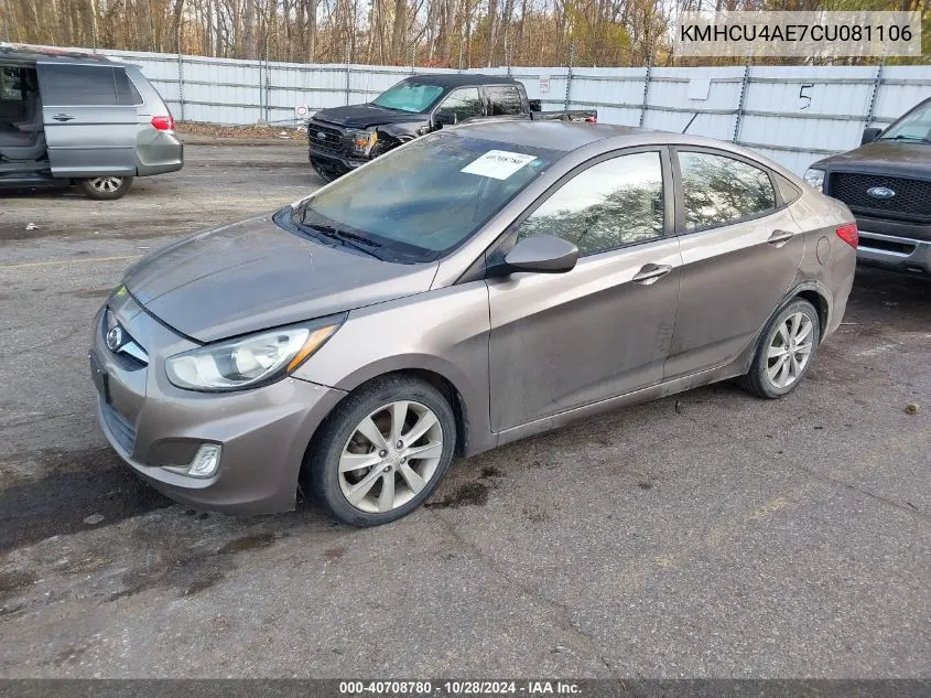 2012 Hyundai Accent Gls VIN: KMHCU4AE7CU081106 Lot: 40708780