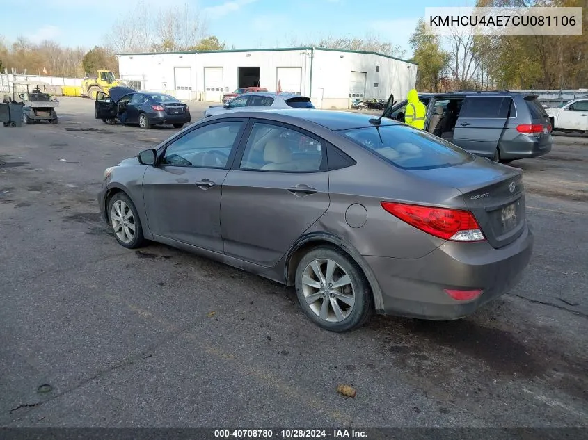 2012 Hyundai Accent Gls VIN: KMHCU4AE7CU081106 Lot: 40708780