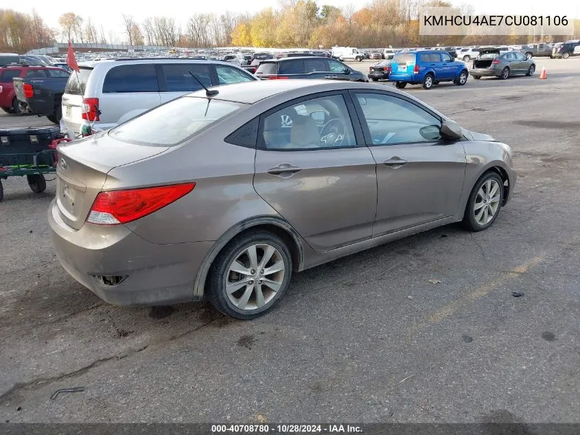 2012 Hyundai Accent Gls VIN: KMHCU4AE7CU081106 Lot: 40708780