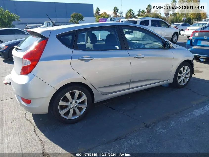 2012 Hyundai Accent Se VIN: KMHCU5AE3CU017991 Lot: 40753545