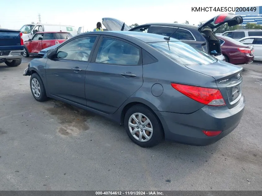 2012 Hyundai Accent Gls VIN: KMHCT4AE5CU200449 Lot: 40764612