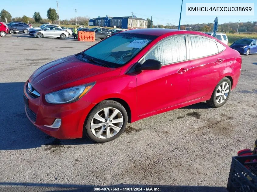 2012 Hyundai Accent Gls VIN: KMHCU4AEXCU038699 Lot: 40767663