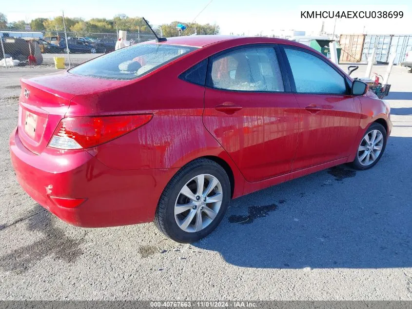 2012 Hyundai Accent Gls VIN: KMHCU4AEXCU038699 Lot: 40767663