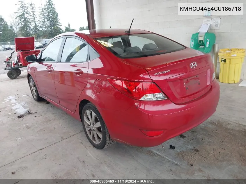 2012 Hyundai Accent Gls VIN: KMHCU4AE4CU186718 Lot: 40905469