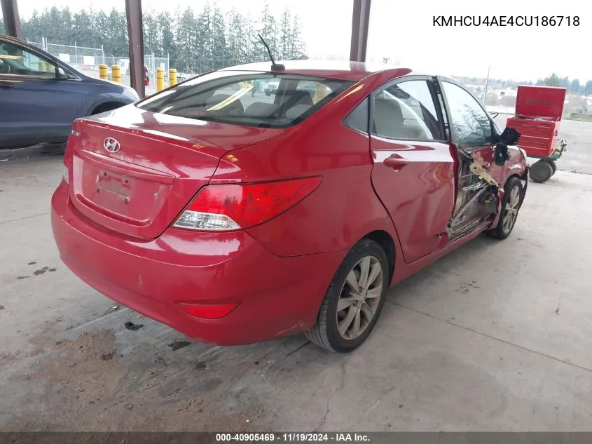 2012 Hyundai Accent Gls VIN: KMHCU4AE4CU186718 Lot: 40905469