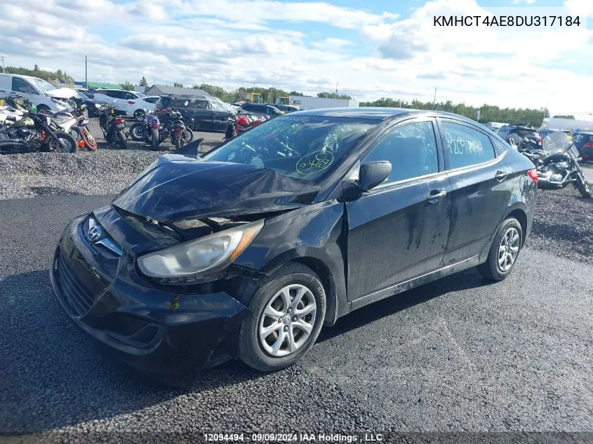 2013 Hyundai Accent Gls/Gs VIN: KMHCT4AE8DU317184 Lot: 12094494