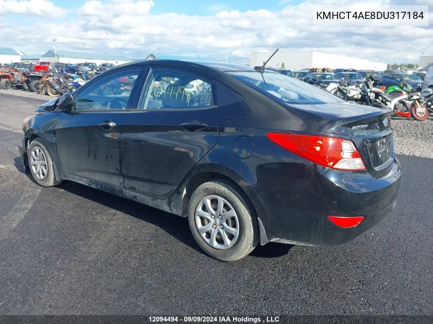 2013 Hyundai Accent Gls/Gs VIN: KMHCT4AE8DU317184 Lot: 12094494