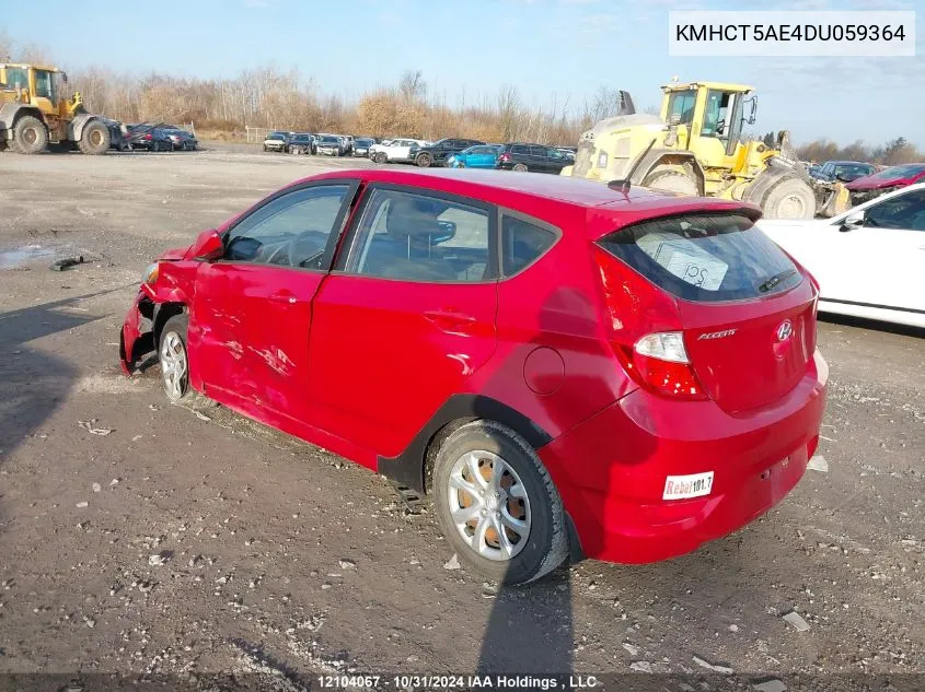 2013 Hyundai Accent VIN: KMHCT5AE4DU059364 Lot: 12104067