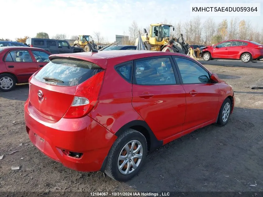 2013 Hyundai Accent VIN: KMHCT5AE4DU059364 Lot: 12104067