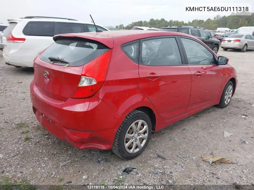 2013 Hyundai Accent Gl VIN: KMHCT5AE6DU111318 Lot: 12119118