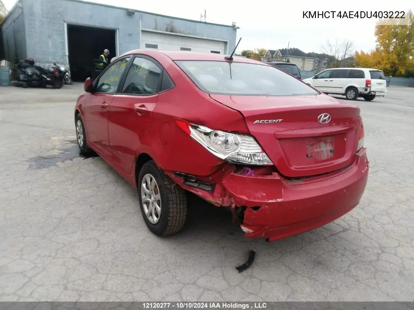 2013 Hyundai Accent Gl VIN: KMHCT4AE4DU403222 Lot: 12120277