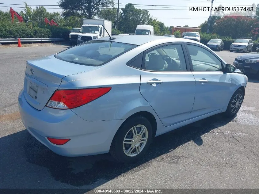 2013 Hyundai Accent Gls VIN: KMHCT4AE9DU517443 Lot: 40145583