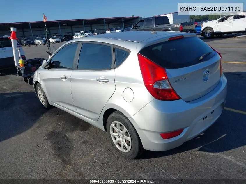 2013 Hyundai Accent Gs VIN: KMHCT5AE2DU071190 Lot: 40208639