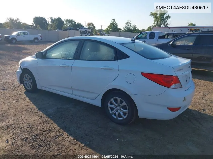 2013 Hyundai Accent Gls/Gs VIN: KMHCT4AE8DU430617 Lot: 40274964