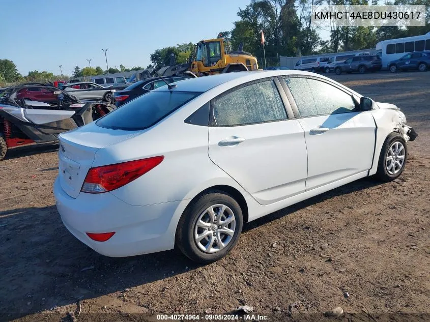 2013 Hyundai Accent Gls/Gs VIN: KMHCT4AE8DU430617 Lot: 40274964