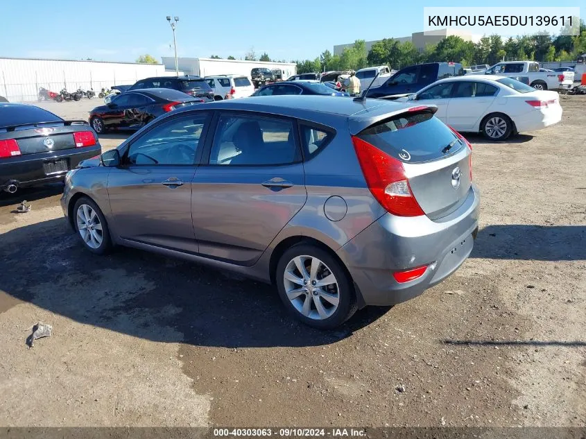 2013 Hyundai Accent Se VIN: KMHCU5AE5DU139611 Lot: 40303063