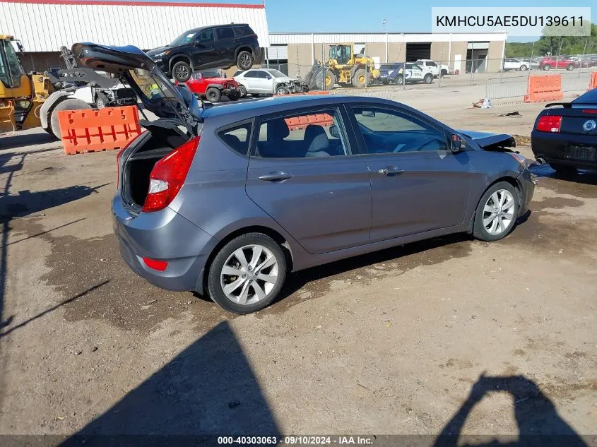 2013 Hyundai Accent Se VIN: KMHCU5AE5DU139611 Lot: 40303063