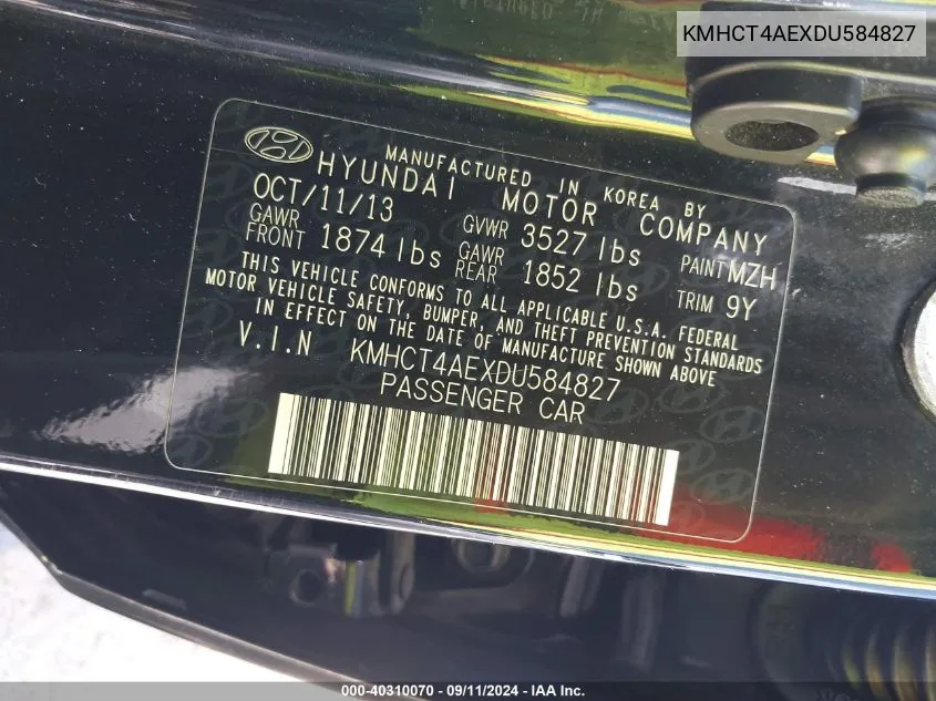 KMHCT4AEXDU584827 2013 Hyundai Accent Gls/Gs