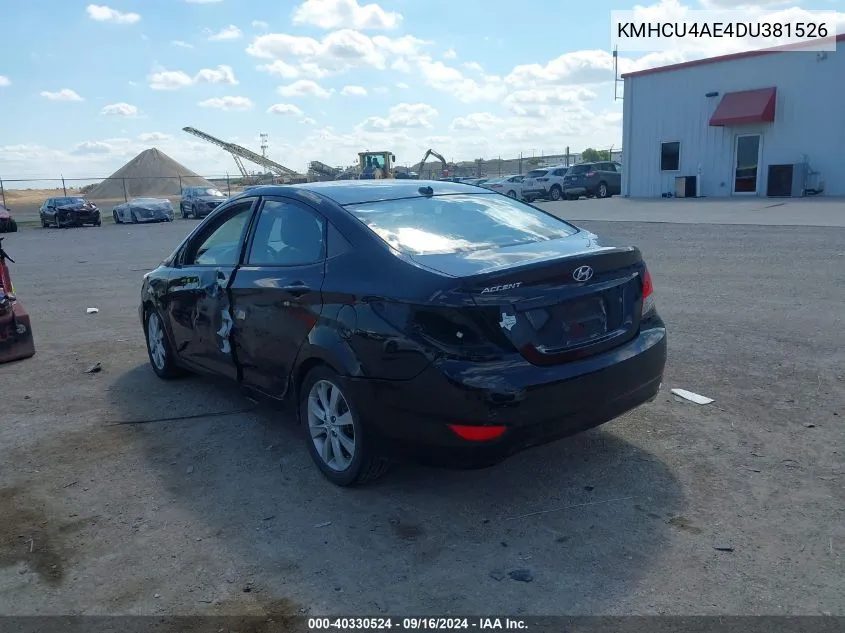 2013 Hyundai Accent Gls VIN: KMHCU4AE4DU381526 Lot: 40330524