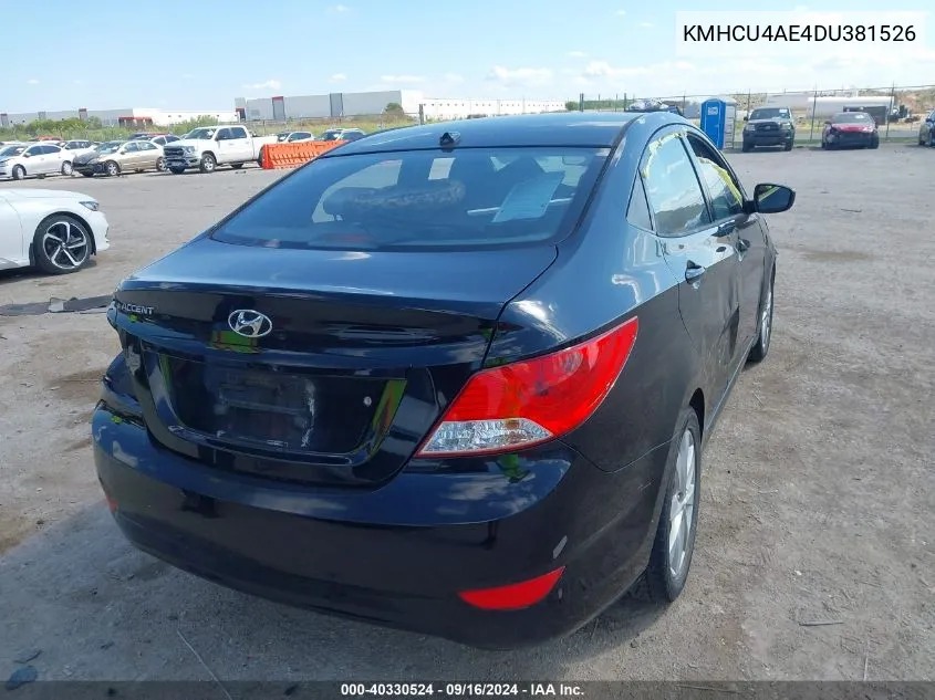 2013 Hyundai Accent Gls VIN: KMHCU4AE4DU381526 Lot: 40330524