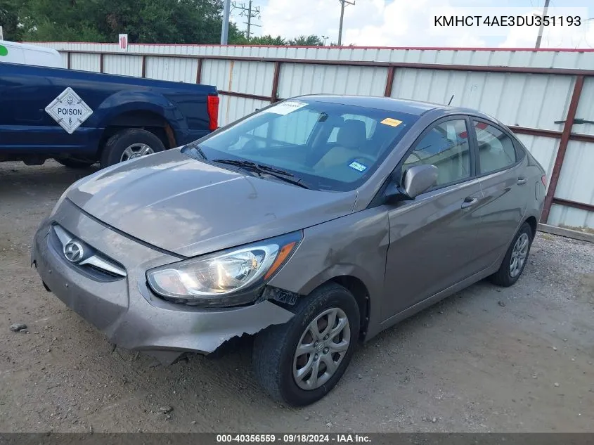 2013 Hyundai Accent Gls VIN: KMHCT4AE3DU351193 Lot: 40356559