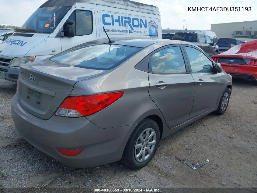 2013 Hyundai Accent Gls VIN: KMHCT4AE3DU351193 Lot: 40356559