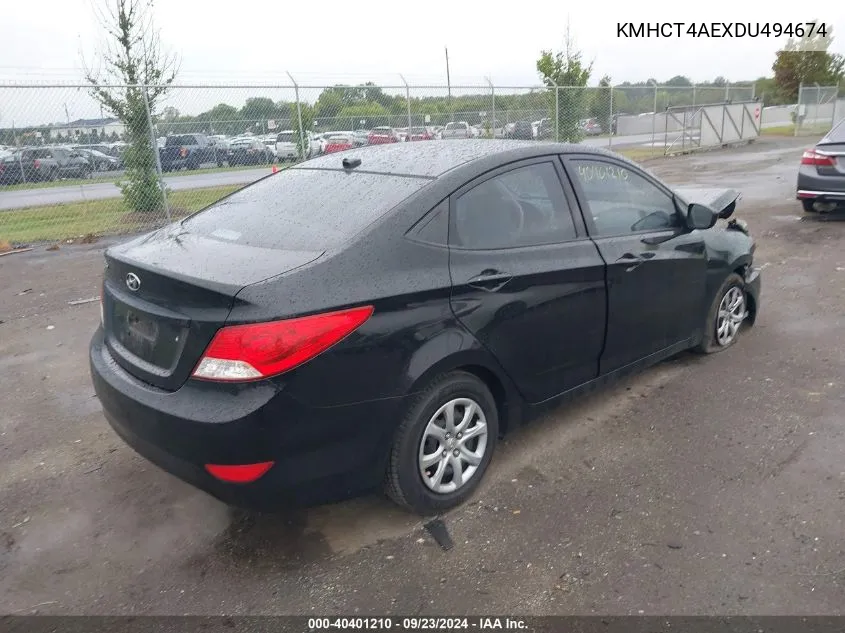 2013 Hyundai Accent Gls/Gs VIN: KMHCT4AEXDU494674 Lot: 40401210