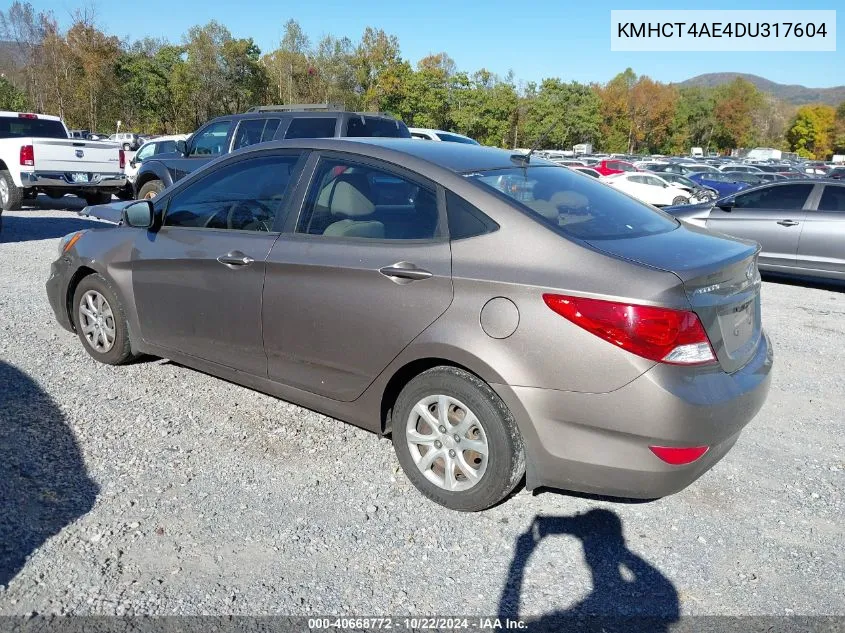 2013 Hyundai Accent Gls VIN: KMHCT4AE4DU317604 Lot: 40668772