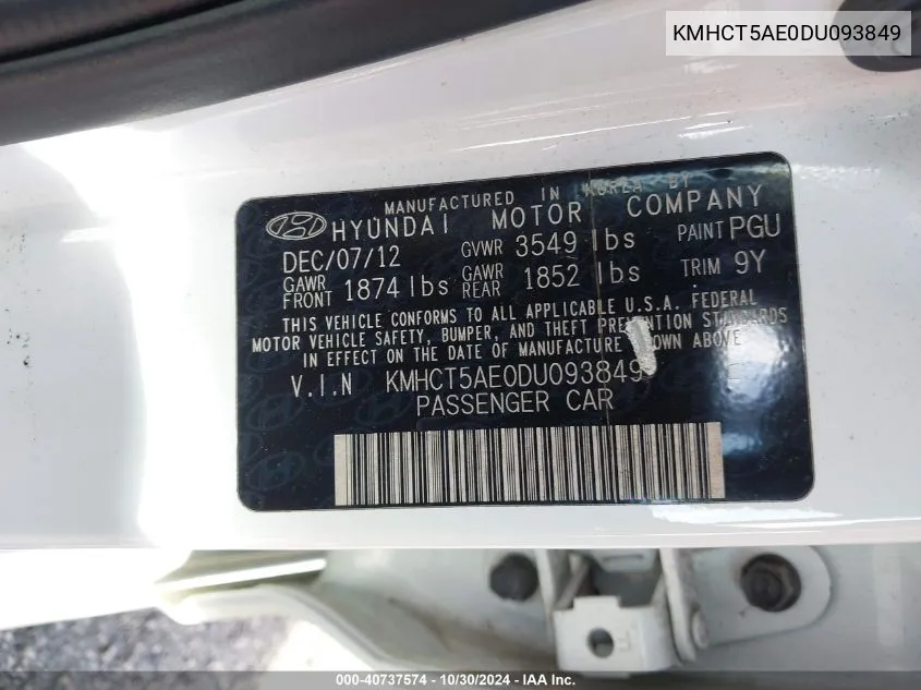 KMHCT5AE0DU093849 2013 Hyundai Accent Gs