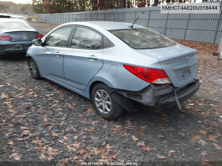 2013 Hyundai Accent Gls VIN: KMHCT4AE2DU318444 Lot: 40748034