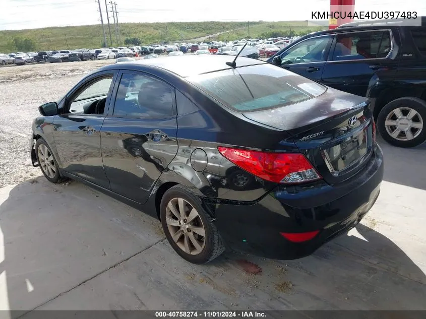 2013 Hyundai Accent Gls VIN: KMHCU4AE4DU397483 Lot: 40758274