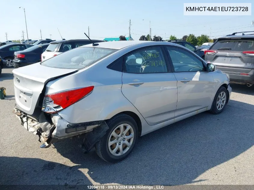 2014 Hyundai Accent Gl VIN: KMHCT4AE1EU723728 Lot: 12094115