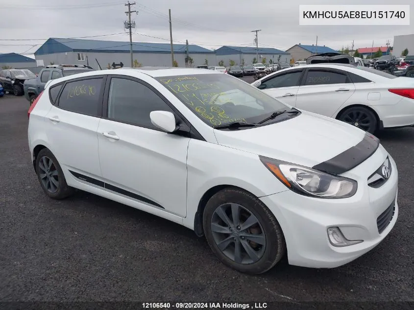 2014 Hyundai Accent Gls/Se VIN: KMHCU5AE8EU151740 Lot: 12106540