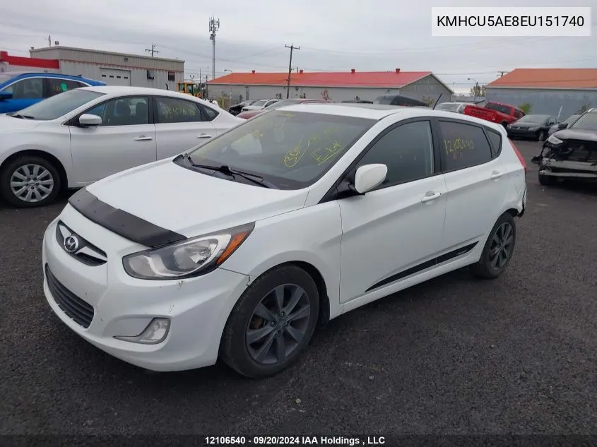 2014 Hyundai Accent Gls/Se VIN: KMHCU5AE8EU151740 Lot: 12106540