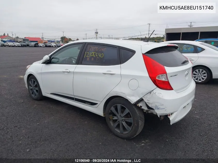 2014 Hyundai Accent Gls/Se VIN: KMHCU5AE8EU151740 Lot: 12106540